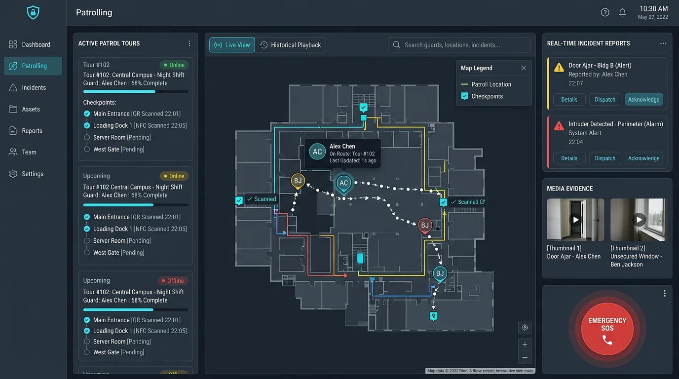 guard patrolling platform dashboard preview