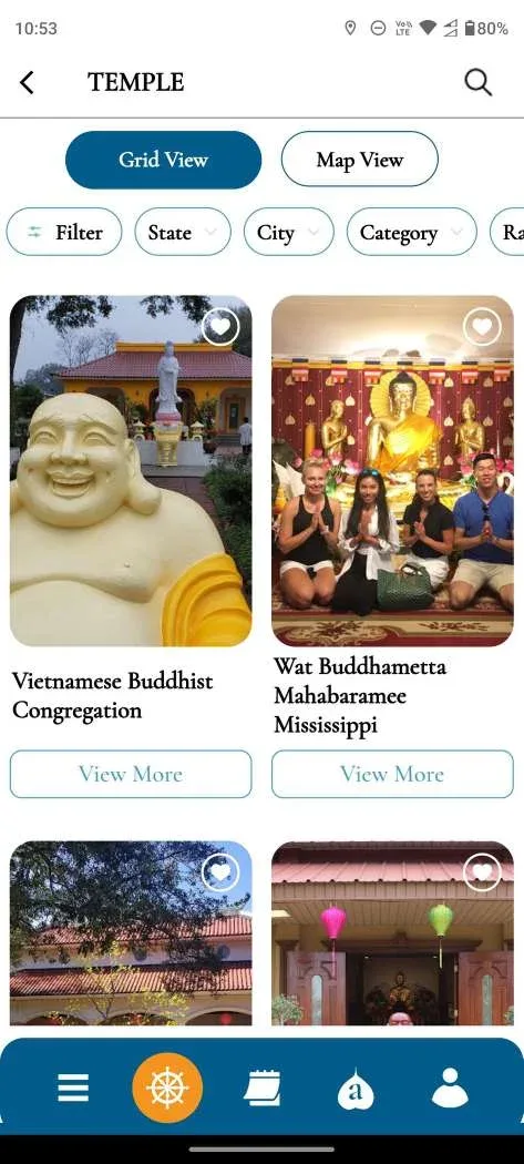Temple Grid Directory with Photo Cards & Community Details