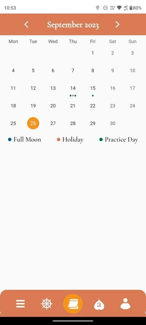 Sacred Buddhist Lunar Calendar with Moon Phases & Practice Days