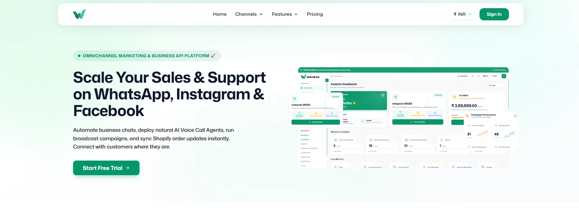 WaHexa — Omnichannel WhatsApp Platform & AI Voice Agent Portal