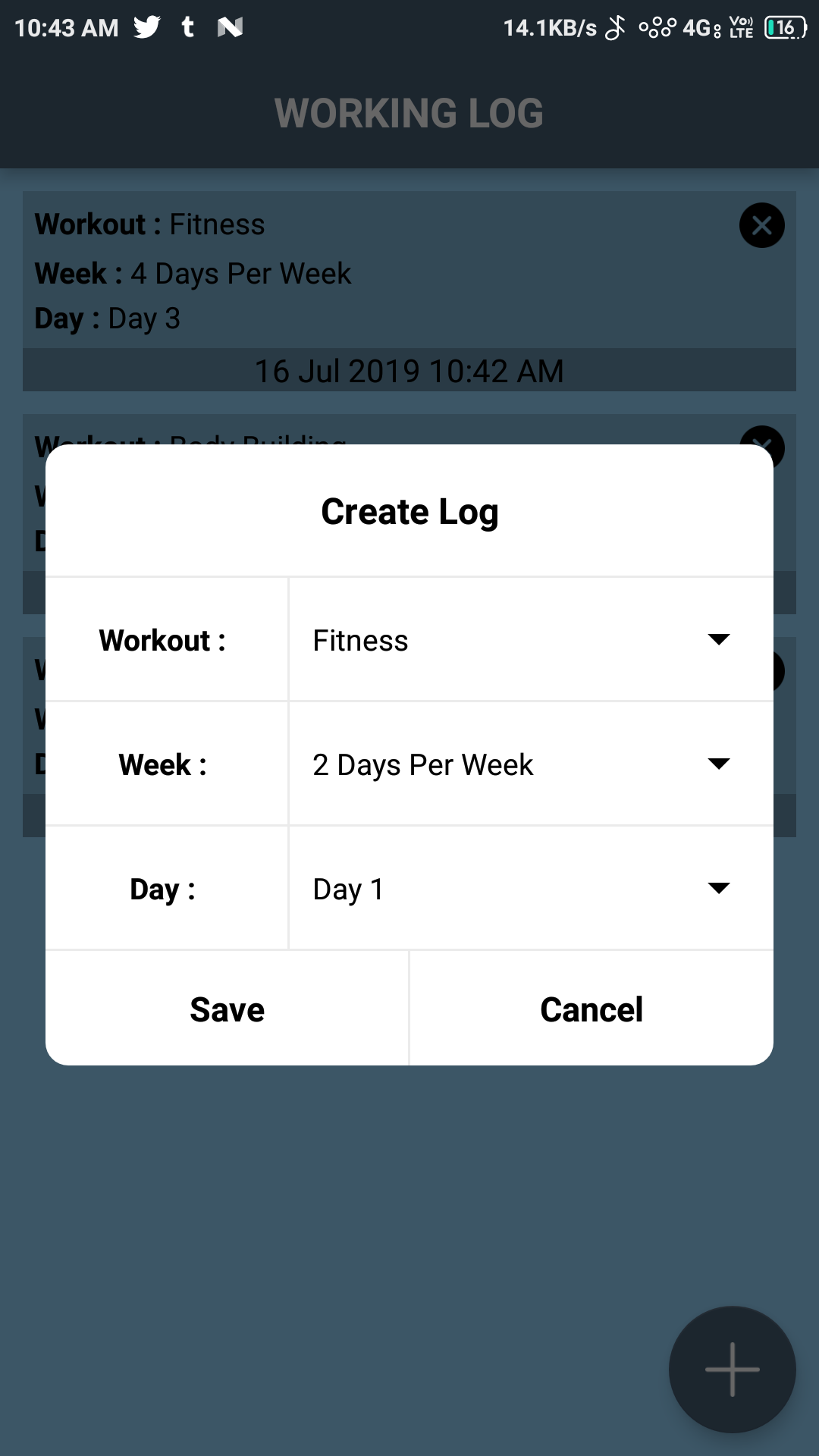 Workout Log Creation Interface with Custom Splits