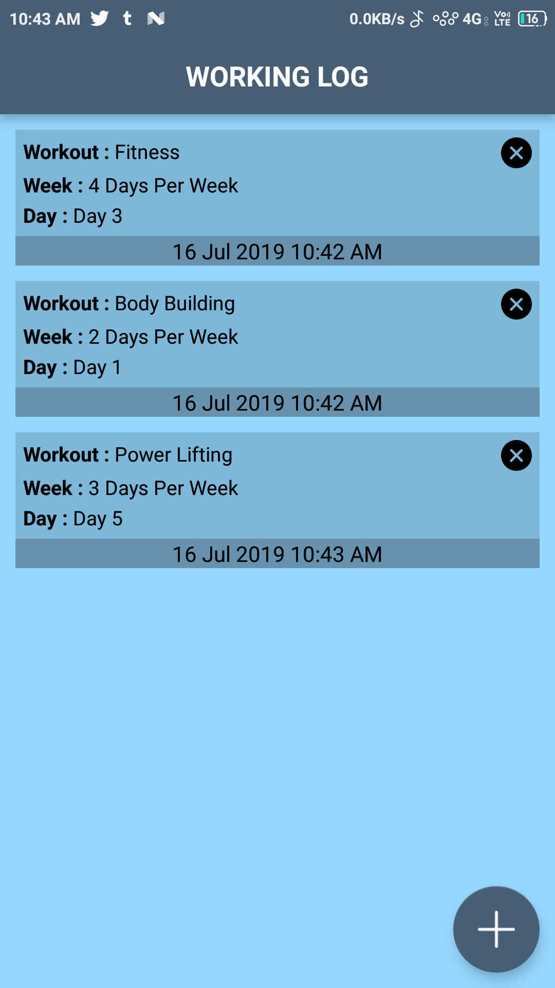 Working Log History Timeline & Completed Sessions