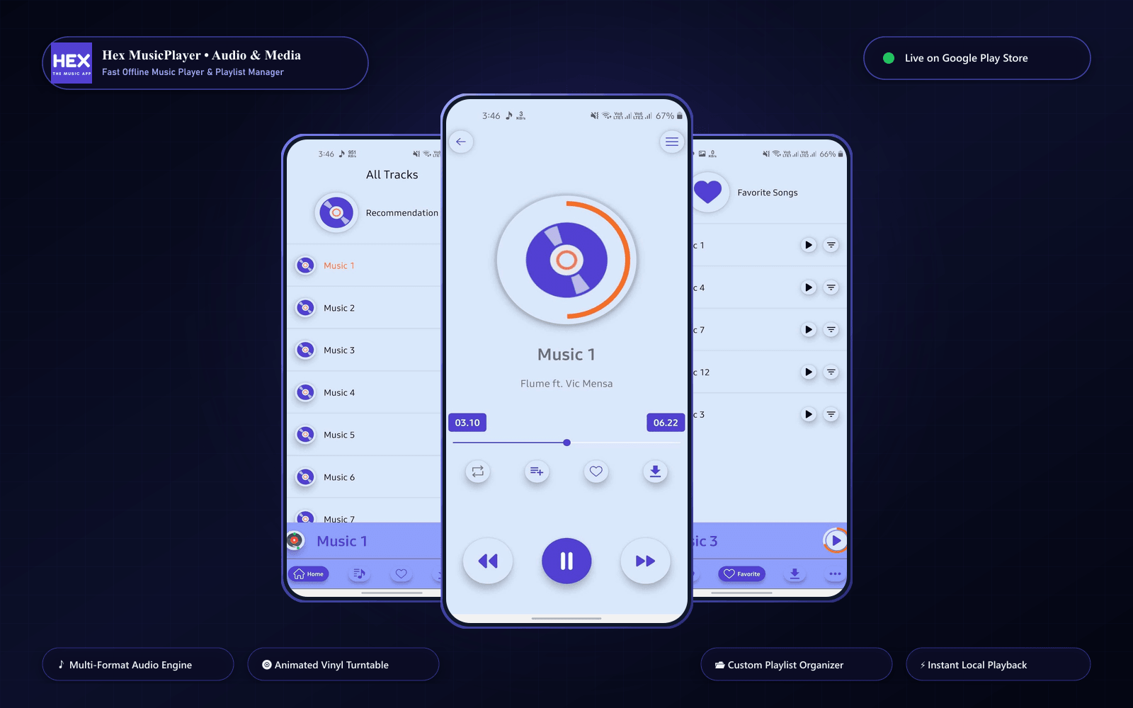 Hex MusicPlayer Mobile App — Hi-Fi Audio Player & Playlist Manager