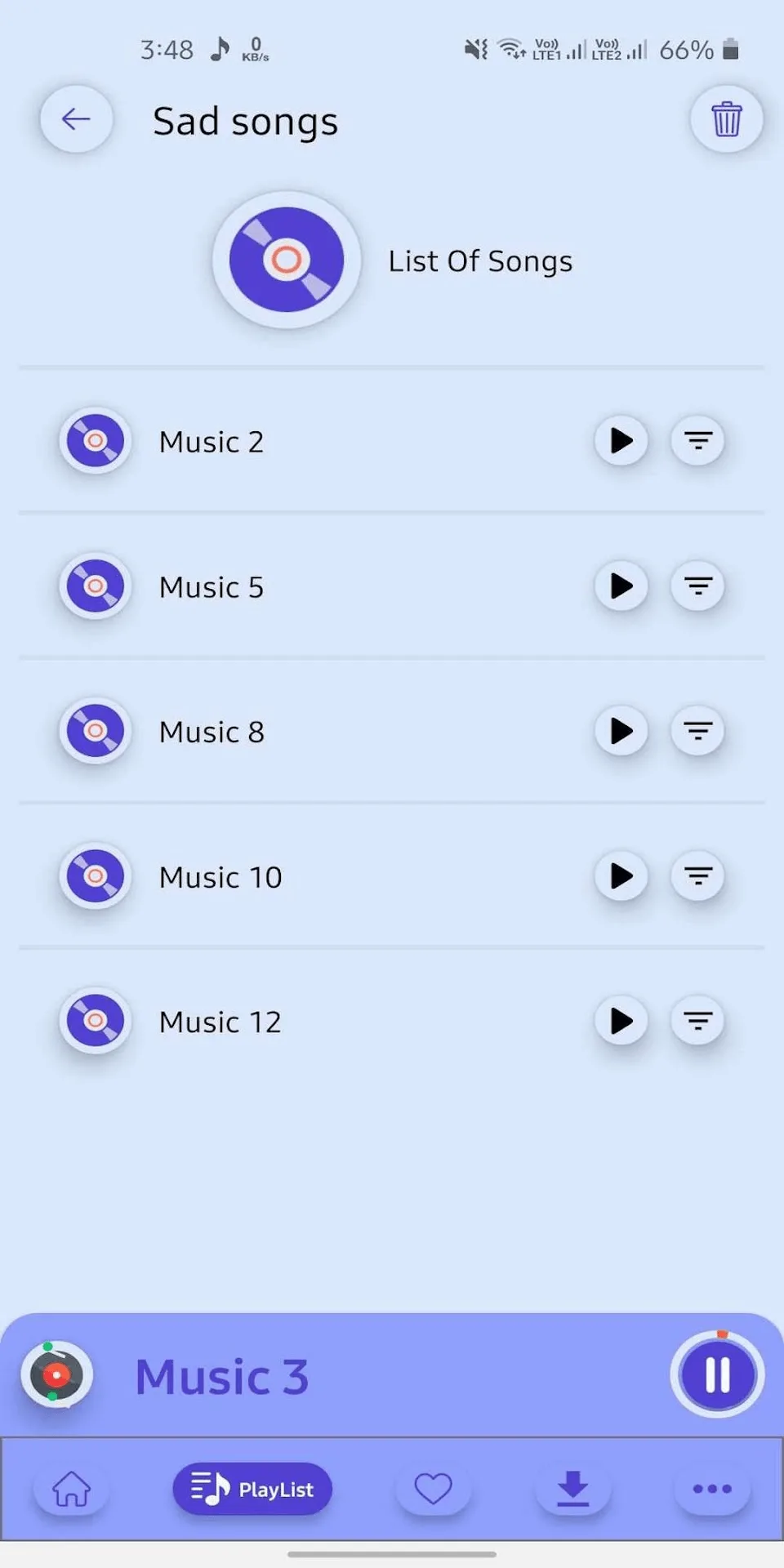 Playlist Track List with Reorder Controls
