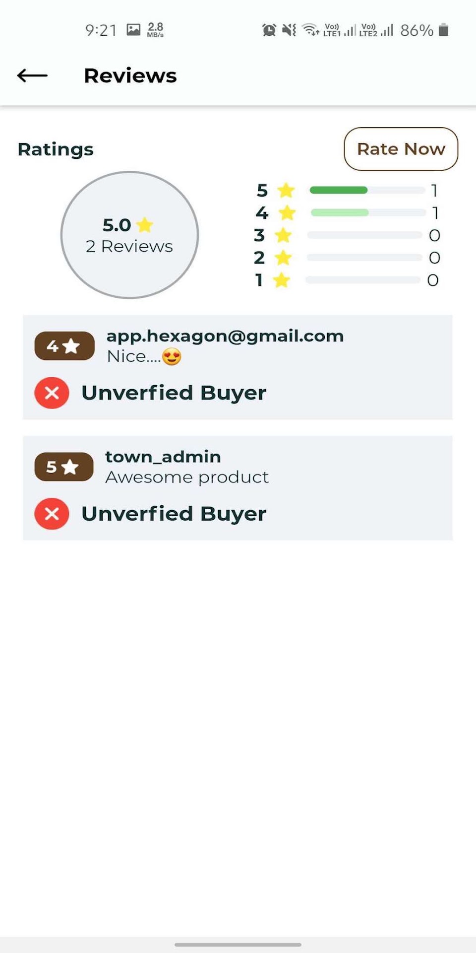 Customer Ratings & Verified Reviews Screen