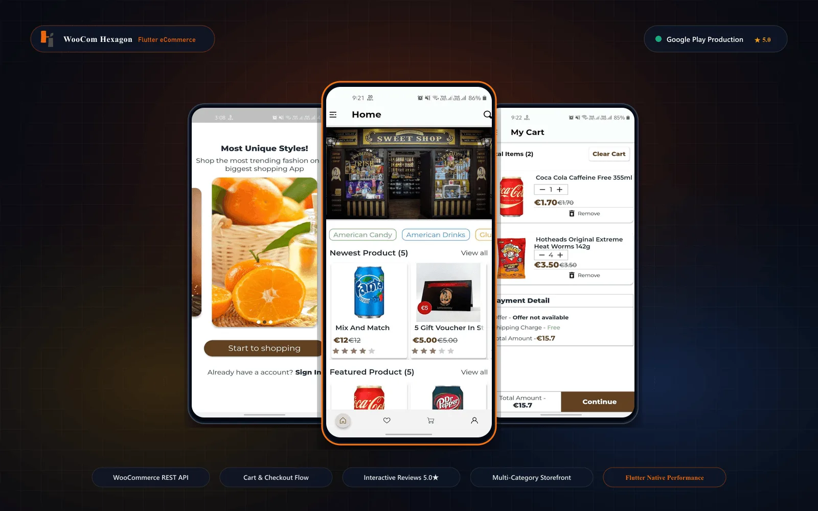 WooCom Hexagon Mobile App — Flutter WooCommerce Shopping Platform